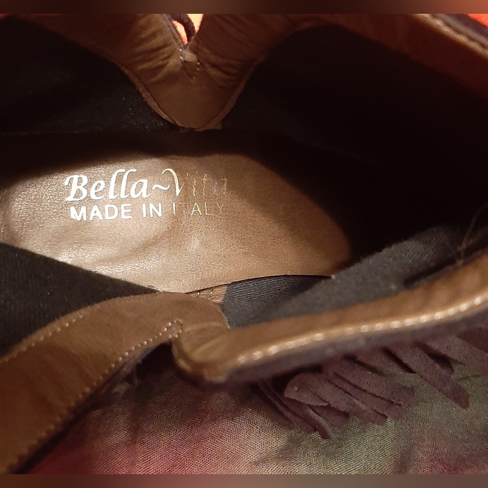 Bella-Visit black boots Tex-Italy black leather suede fringe booties size 10 N - Picture 4 of 7